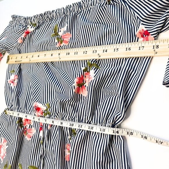 Women's Striped Floral Pattern Mini Dress Off Shoulder Size Large - Picture 11 of 15